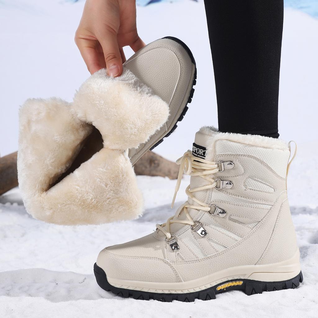 TUINANLE Rutschfeste Schneestiefel für Damen Dicke Plüsch Winter Stiefeletten Frau Plateau Warm halten Baumwollgefütterte Schuhe