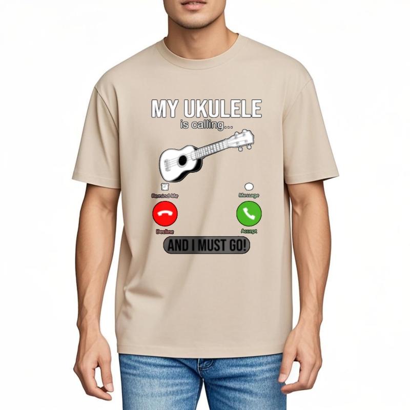 Comfortable Teeshirt Male Oneck Tshirt Fashion My Ukulele Is Calling And I Must Go Anime For Unisex Teeshirt Solid Color Tshirt