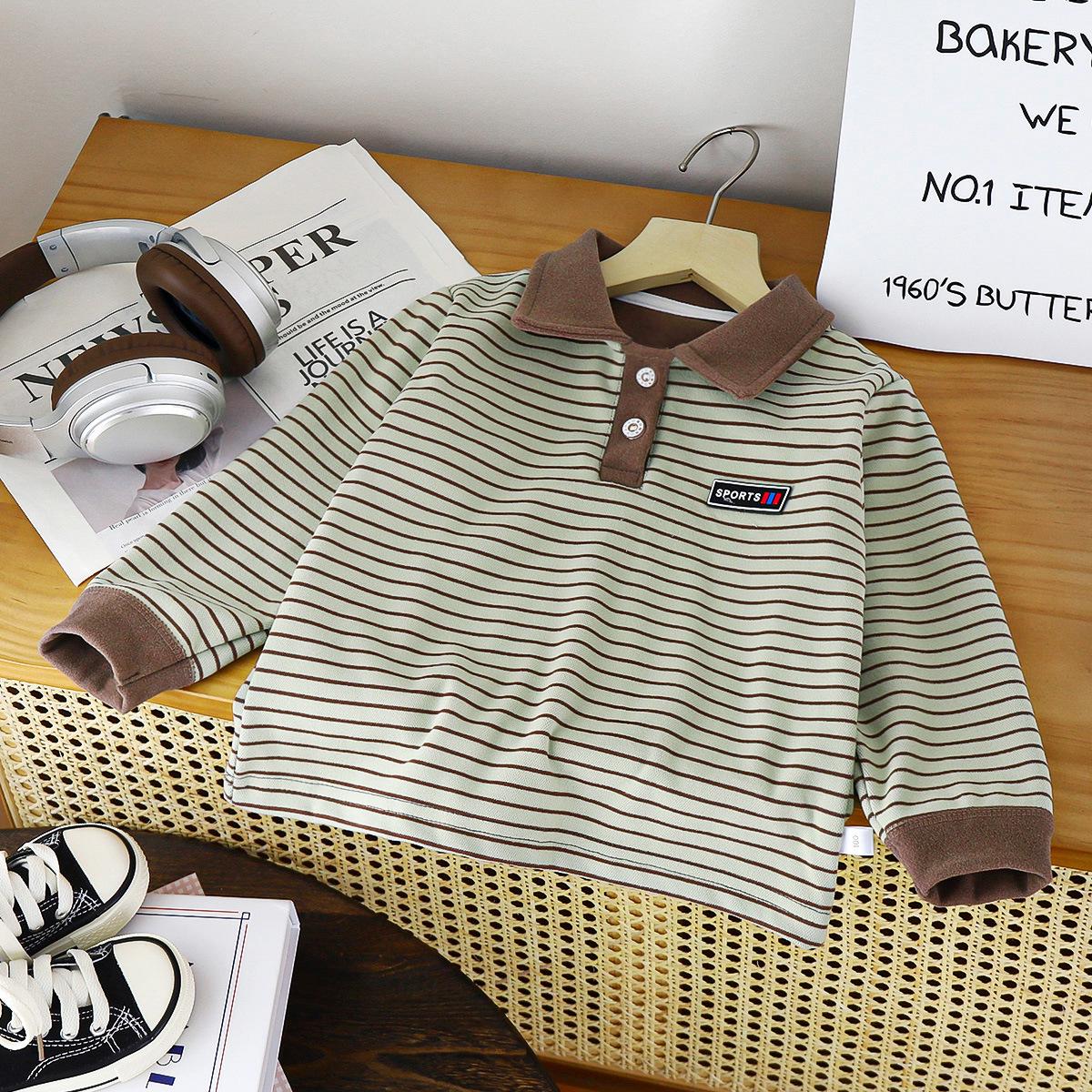 Kids Striped Long Sleeve Polo Shirt - Warm Autumn/Winter Top for Boys 90 cm желто-зеленый