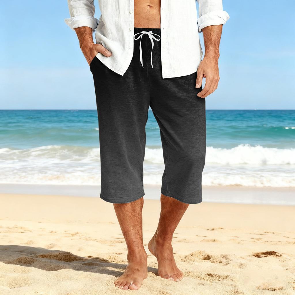 Men's Casual Drawstring Cropped Shorts