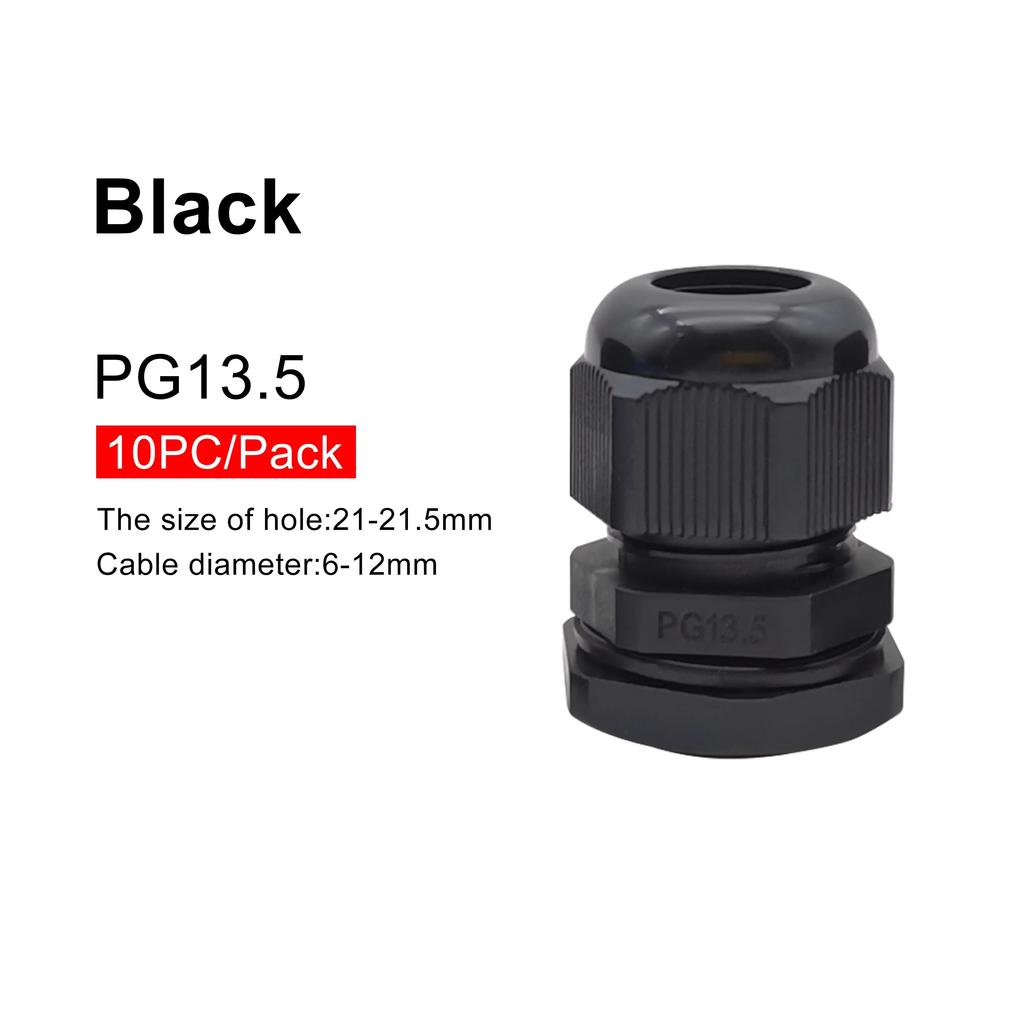 Wasserdichte Kabelverschraubung, 10 Stück, Kabeleinführung IP68, PG7, PG9, PG11, PG13.5, PG16, weiß, schwarzer Nylon-Kunststoffstecker