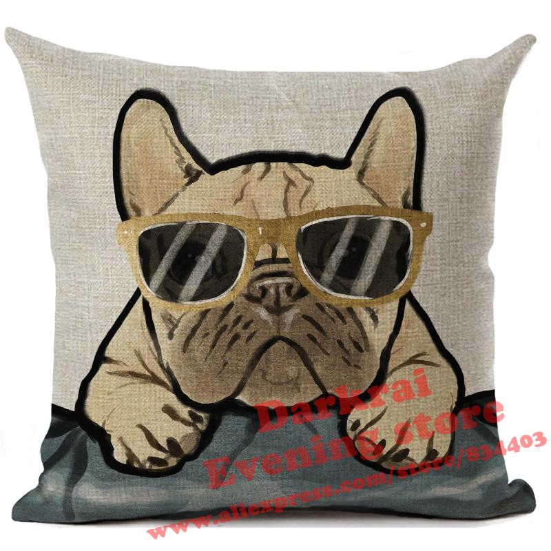 Federa per Cuscino in Lino Stampata Bulldog Francese Divertente Decorazione per la Casa Federa per Cuscino Decorazione Soggiorno Cuscini Decorativi 45X45Cm