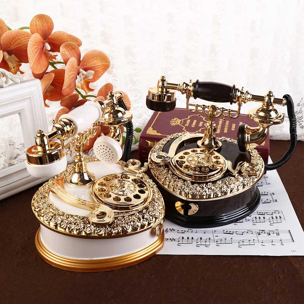 Desktop Ornaments Classic Style Telephone Music Box Light Luxury Old-fashioned Dial Telephone Miniatures Music Box ABS Porch
