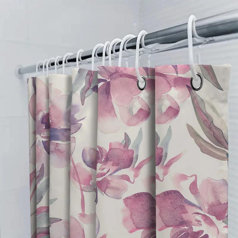 Floral Bath Curtain Set With Watercolor Design Pink Orchid Shower Curtains For Bathroom Decor Modern Home Decorative Shower Pane