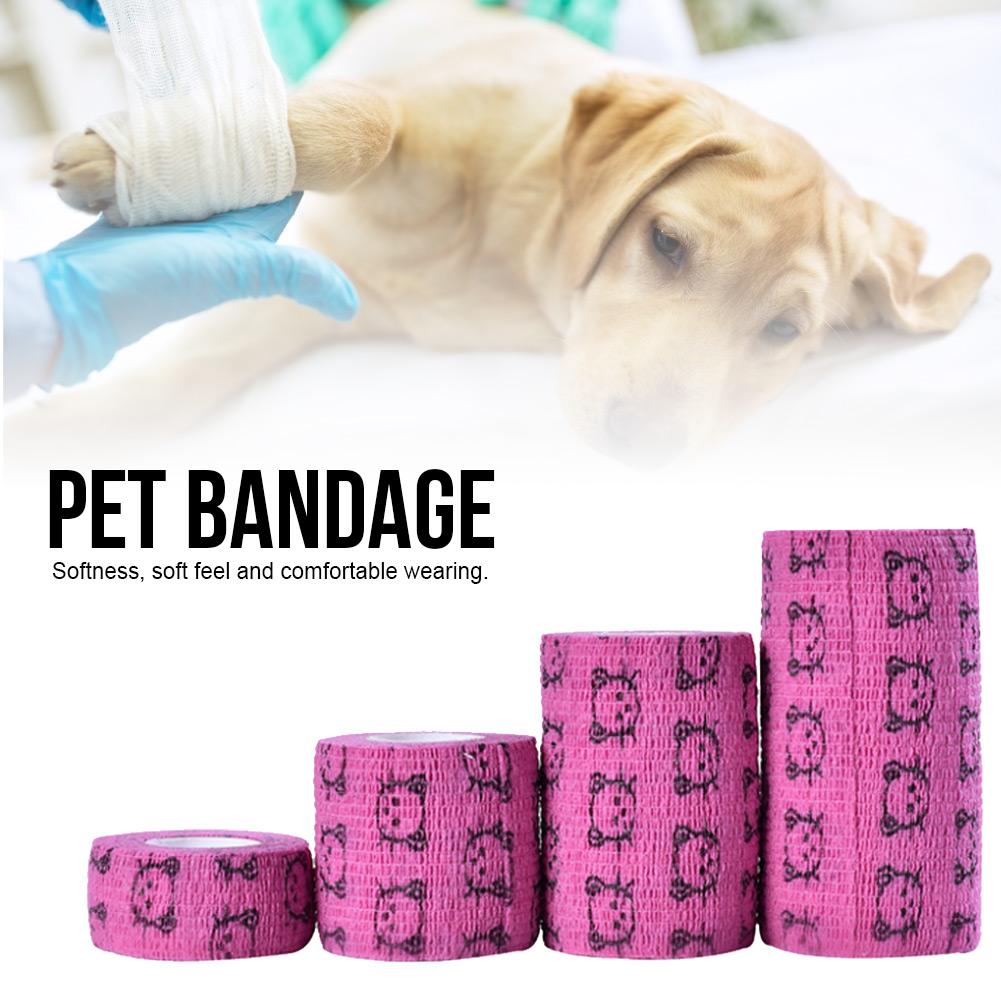 4 Stück Haustier Medizinischer Verband Erste Hilfe Selbstklebend Atmungsaktives Tape Hunde Verletzung Elastische Körperwickel rosarot Katze