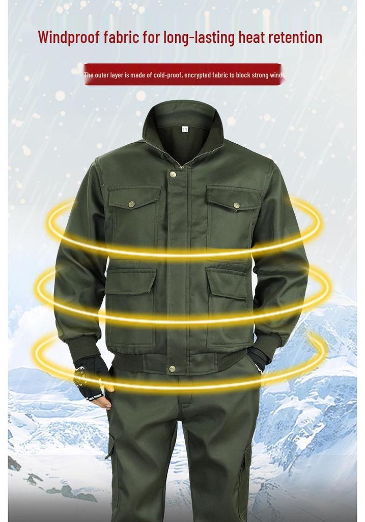 Men's Thickened Camouflage Workwear Set: Velvet-Lined, Cold-Resistant, Wear-Resistant for Welding & Auto Repair