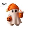 Milchtee Geist Geschenk Halloween Figur, Niedliche Lese Statue, Ornament mit Harz Sammlerstück Kürbis Eimer, Skelett Welpe Tischdeko