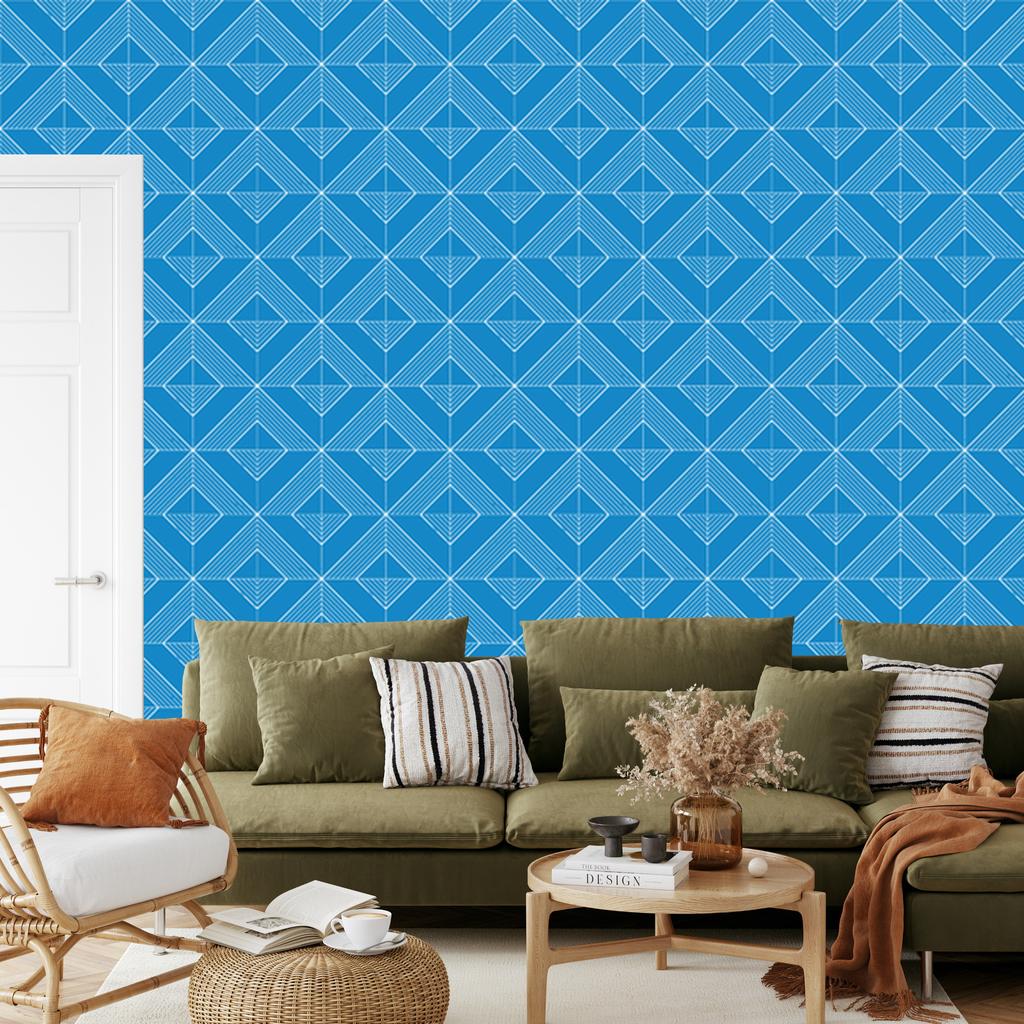 Wallpaper Geometric Rhombuses Blue and Azure, Blue Background 50x1000