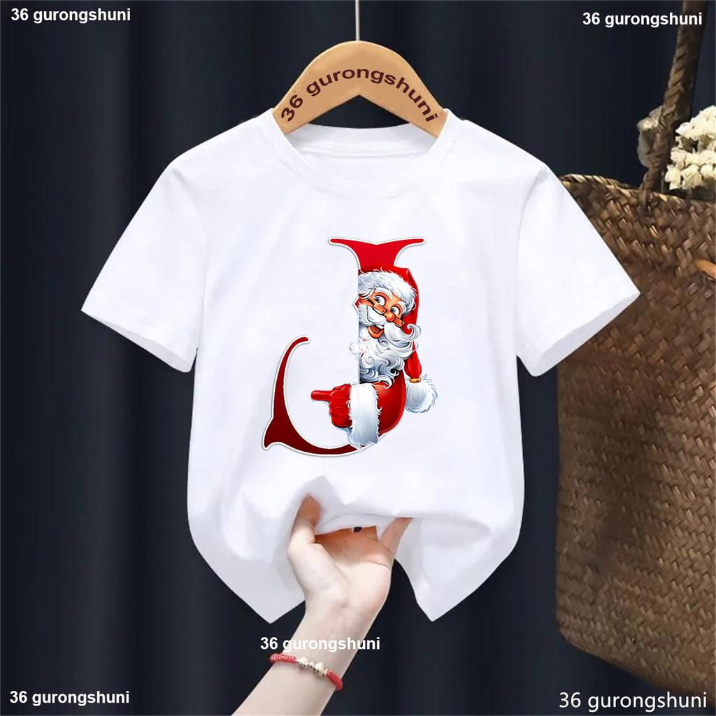 Lustiges Weihnachtsmann 26 Buchstaben T-Shirt Geburtstag Name Geschenk T-Shirt Frohes Neues Jahr 2025 Partygeschenk Jungen Mädchen Kinder Kleidung Oberteile
