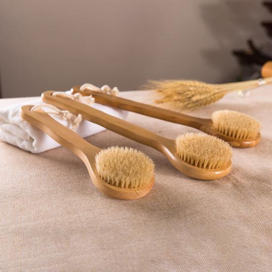 Bamboo Bristle Bathing Shower Brush Back Massage Scrubber Skin Cleaning Tool