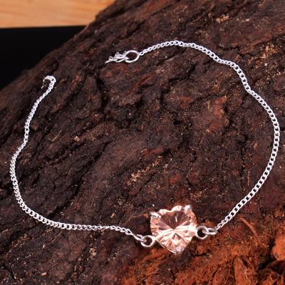 Morganite, Jóias Nano Safira, Pingente de Coração, Jóias de Prata, Pulseira de Corrente de Prata, Pulseira Artesanal,