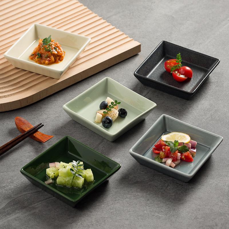 New Square Plate Ceramic Seasoning Dish Household Soy Sauce Wasabi Dish Chili Dipping Sauce Plate Japanese Snack Pickle Plate