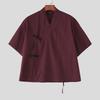 INCERUN Camicie Casual Estive Oversize da Uomo con Scollo a V a Maniche Corte Nodo Retro Top
