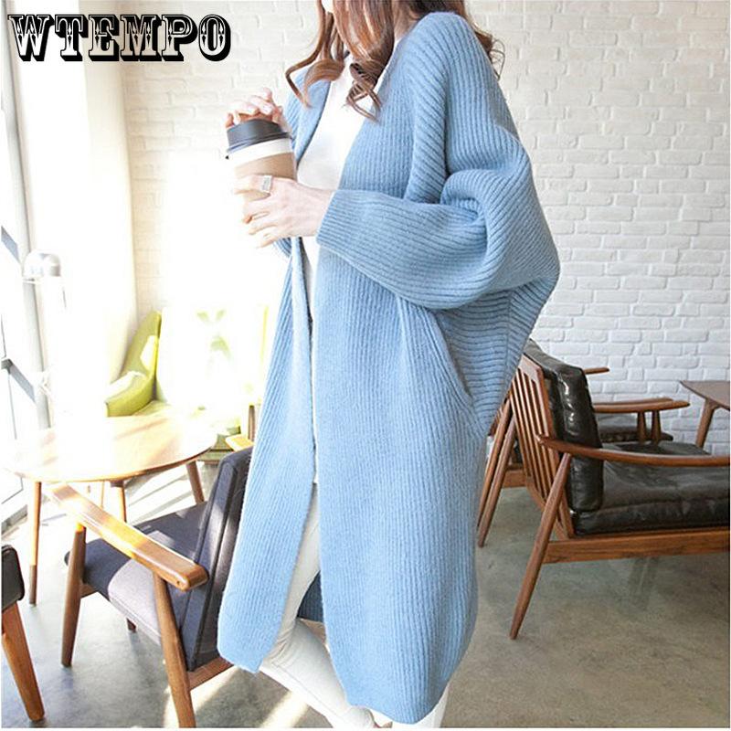 Autumn and Winter  Women's Sweater Cardigan Jacket Medium Long Loose Casual with Bat Sleeves Irregular Design