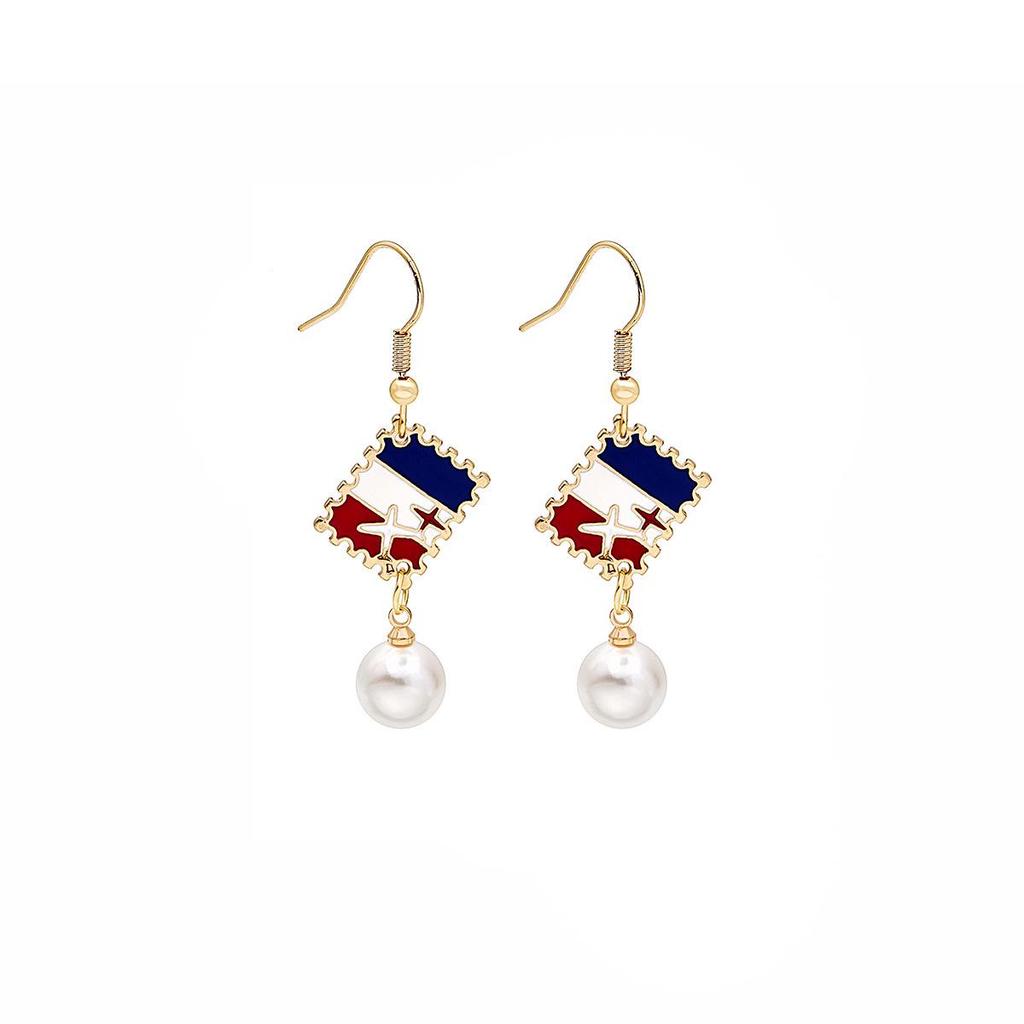 Trendy Geometric American Flag Drip Oil Earrings for Women - Independence Day Ear Cuffs