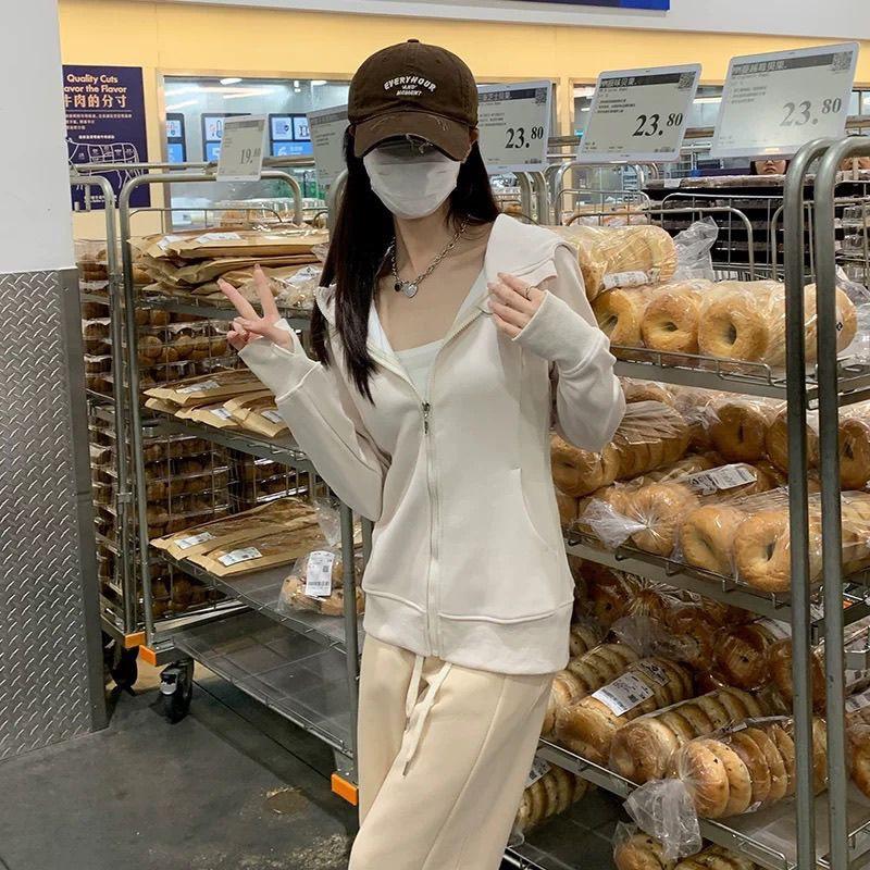 Women's Slim-Fit Pink Hooded Zip-Up Cardigan - Spring/Autumn Yoga Style