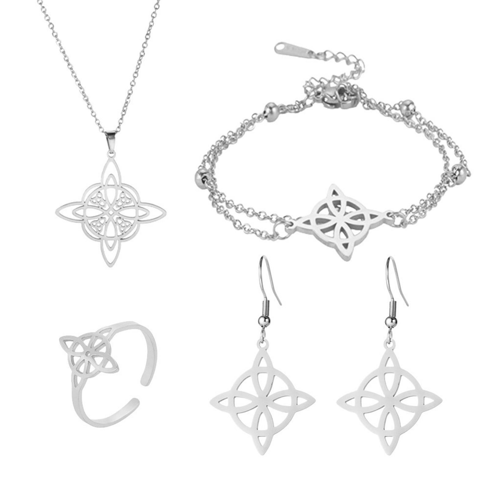 

Vintage CelticKnot Pendant Necklace Simple Witches Knot Earring Ring Simple Double Layer Chain Bracelets Irish Jewelry