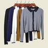 Polo Color Matching Single-Breasted Women's Long-Sleeved Sweater