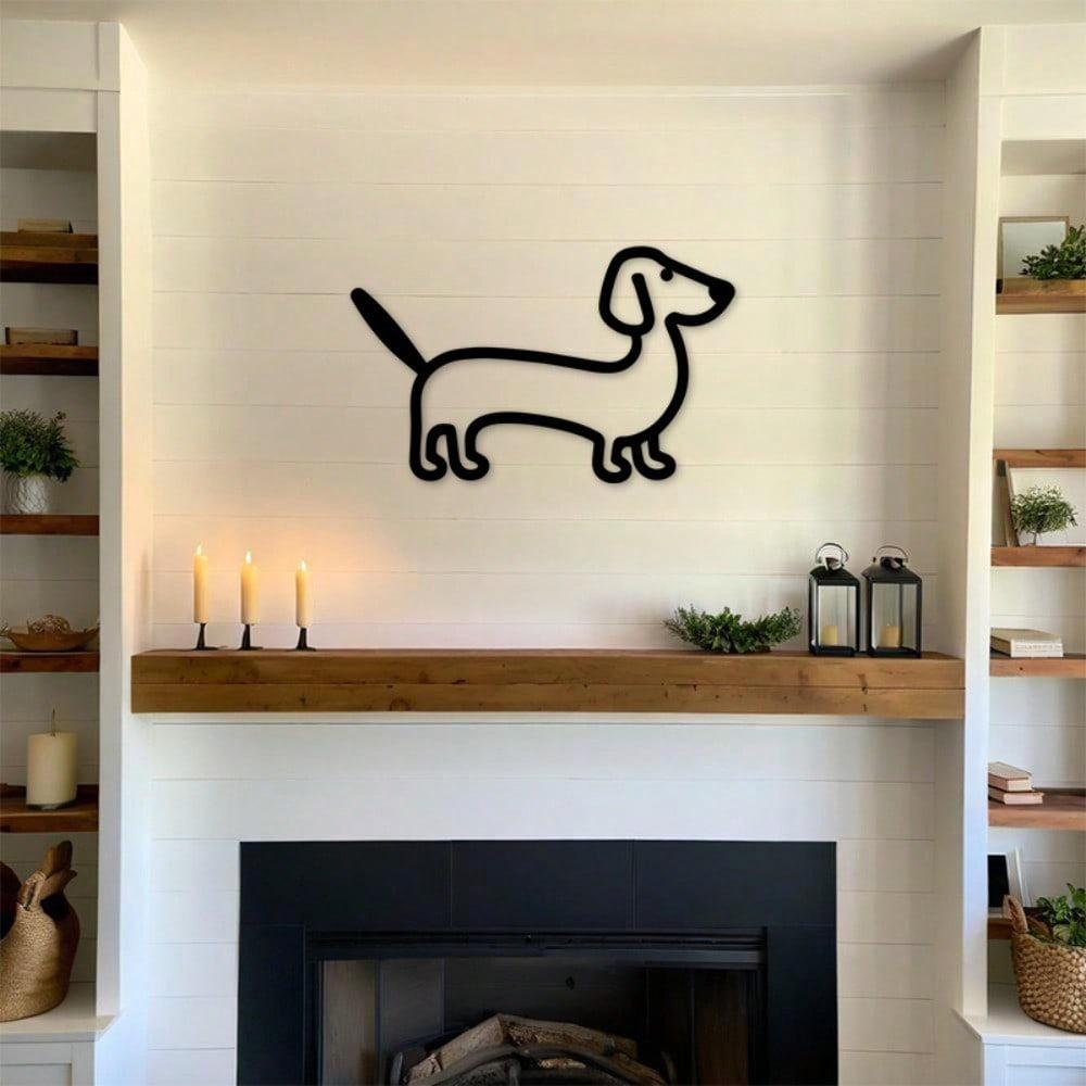 Dackel Metall Wandkunst Klassische Schwarze Linien Dekoration Plakette Innen Außen Haustierliebhaber Geschenk Für Wohnzimmer Schlafzimmer Küche Kinder