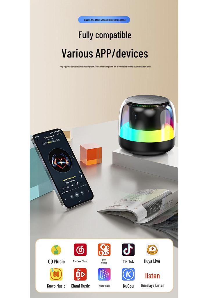 RGB Bluetooth Speaker: Portable Wireless Outdoor Cycling Mini Speaker with Heavy Bass