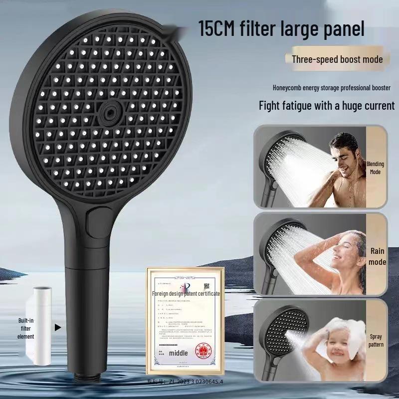 

Душова лійка високого тиску з великою панеллю 15 см та набором фільтрів для ванни