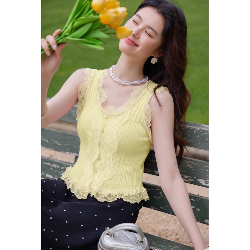 Lace Patchwork Ruffle Camisole Top One Size