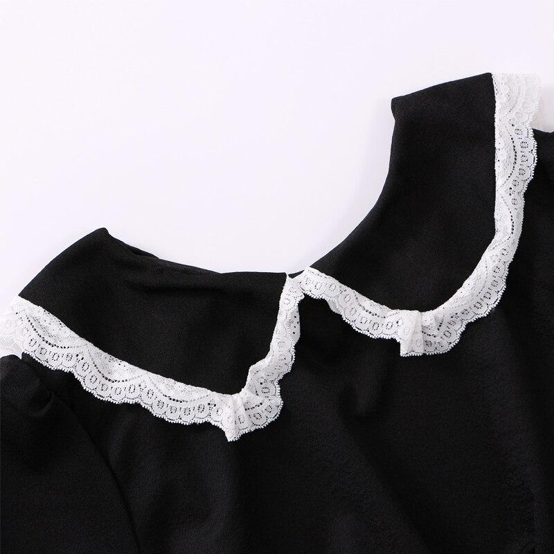 Sommer Schwarz Kawaii Lolita Stil Kleid Mori Mädchen Fee Nette Lolita Peter Pan Kragen Puff Sleeve Kleid Mode Frauen