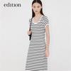 EditionE+ Striped Knit U-Neck Backless Short Sleeve Dress