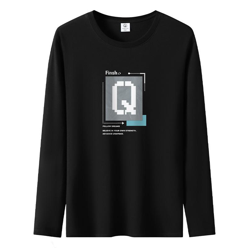 

Футболка с длинным рукавом с узором Q, мужская, из чистого хлопка, большие размеры, повседневные мужские пуловеры S чёрный