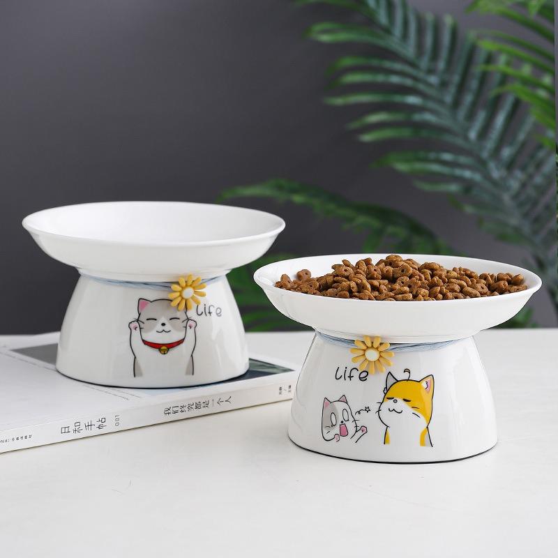 Pet Cat Bowl Ceramic Bowl Tall Black Chin Dog Rice Bowl Cute Drinking Protect Neck Spine Cat Food Bowl Anti Knock Over