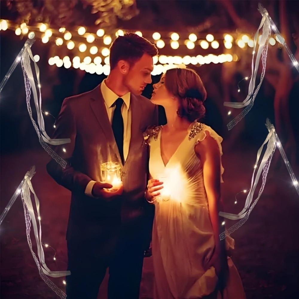 5PCS with Bell Wedding Ribbon Glow Wands Glow Flash String Light Ribbon Hand Sticks  Outdoor Lawn