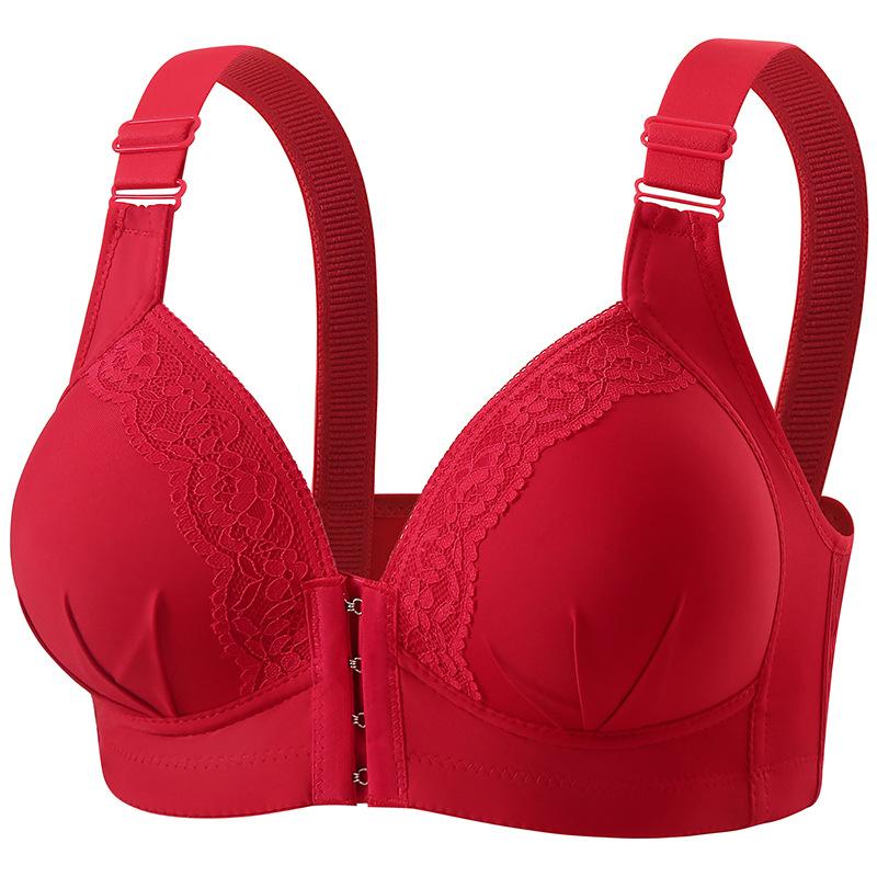 Fixed Cup Front Buckle Middle-aged and Elderly Mother Underwear Women's Large Size Thin Style Without Steel Ring Full Cup Vest Bra Cover