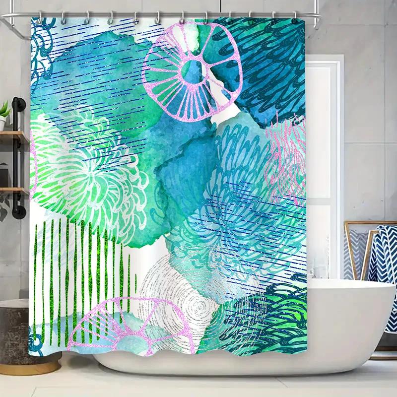 

Colorful Abstract Bathroom Shower Curtain With Modern Floral Design Water Resistant Fabric For Home Decor (Green) W60H190(CM)-1 Pcs