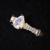 Unique Design  Exquisite Baguette Cz Size Stones Natural Faceted Moonstone 925 Silver Wedding Simple Rings Gold Plated