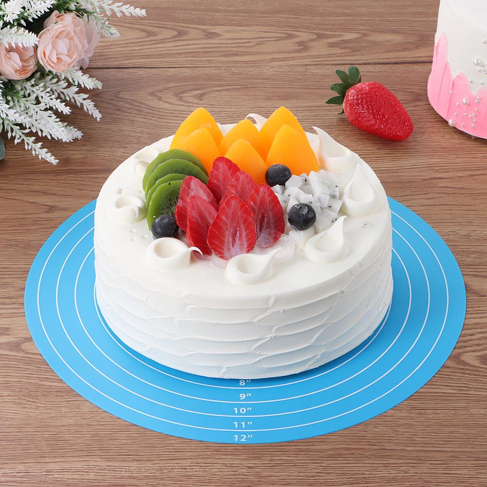 Resistant Dough Fondant with Size Scale Rolling Mat Silicone Baking Mat 12inch Cake Turntable Pad