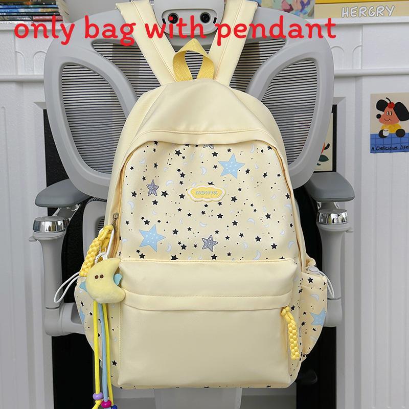 Nylon Girl Backpack With Star Print And Moon Pendant For Casual Travel