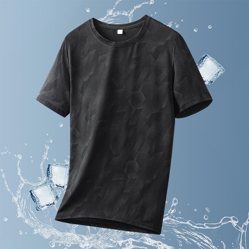 T-shirt a maniche corte mimetica in seta ghiacciata da uomo, sottile, larga, ad asciugatura rapida, per corsa, sport, elastica, taglia grande