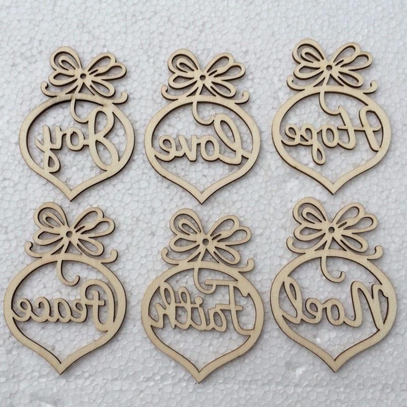 6pcs/Set Hollow Letters Natural Wood Christmas Ornaments Hanging Christmas Tree Decorations