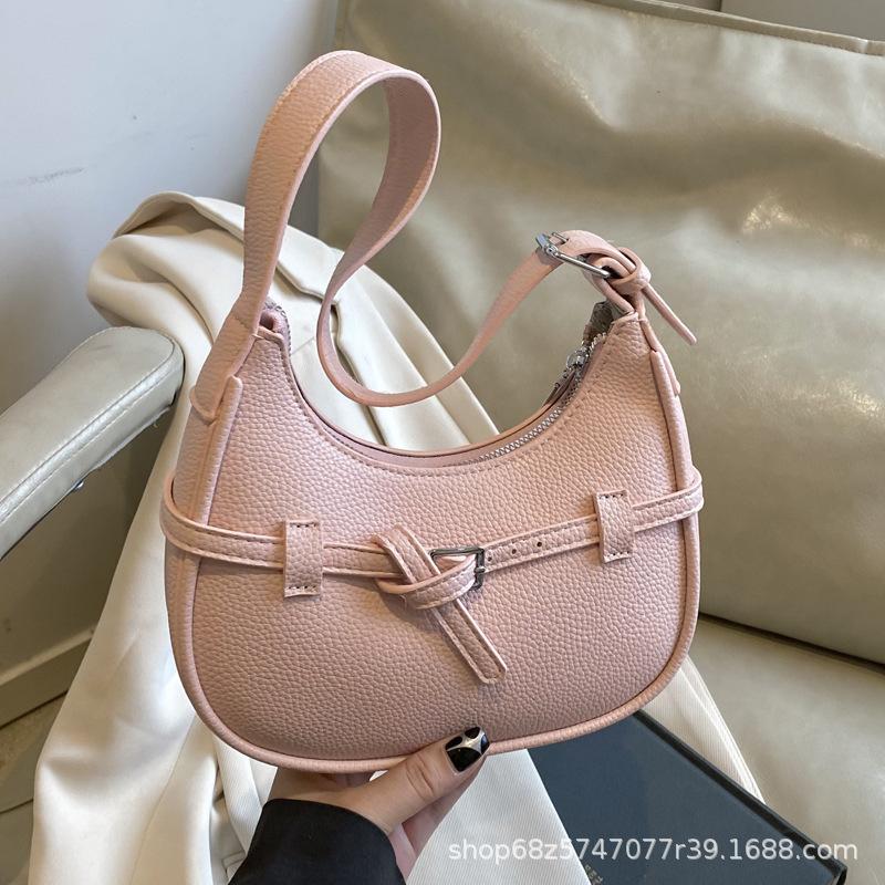 2025 New French Underarm Bag, High-end Niche Lychee Pattern Crescent Bag, Simple and Versatile Single Shoulder Messenger Bag