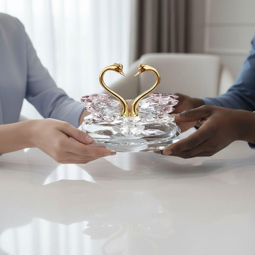 Light Luxury Crystal Swan Ornaments -encrusted Glass Swans Swan Figurines Indoor Foyer