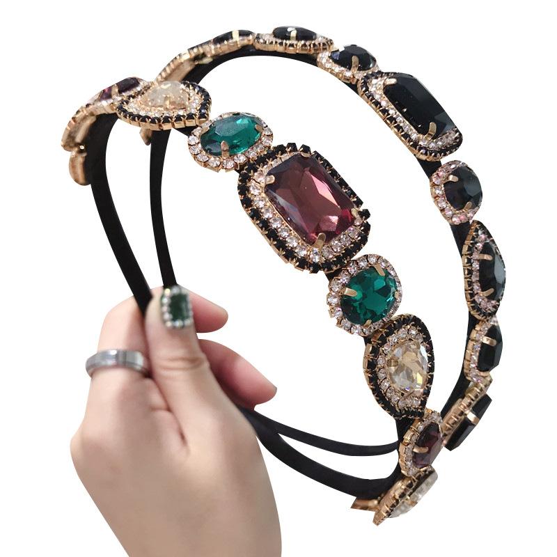 Baroque Rhinestone Headbands Hair Hoops For Women Vintage Colored Shiny Crystal Gem Bridal Hairband Headwear Headband