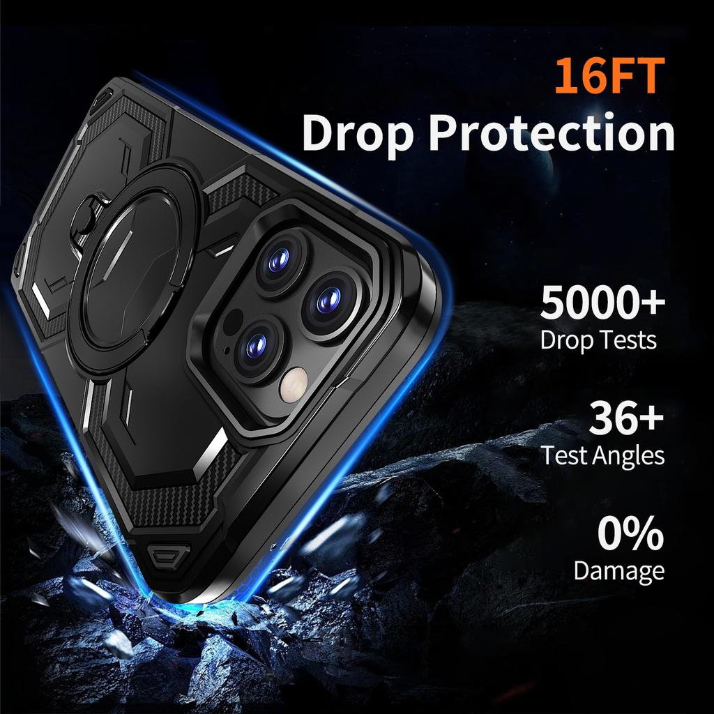 Luxury Magsafe Magnetic Wireless Charging Armor Phone Case For iPhone 16 15 14 13 12 11 Pro Max Plus 16E 16 E Ring Stand Cover