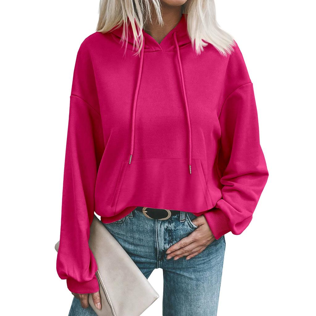 Damen Modischer Herbst und Winter Einfarbig Lässiger Lockerer Kopf Langarm Kapuzenpullover