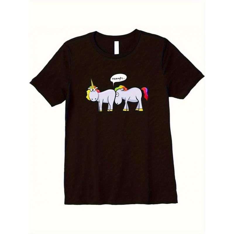 

UnisexS WomenS Black Breathable ShortSleeve TShirt with White Cartoon Horse Jockey PrintCasual T Shirt Women S