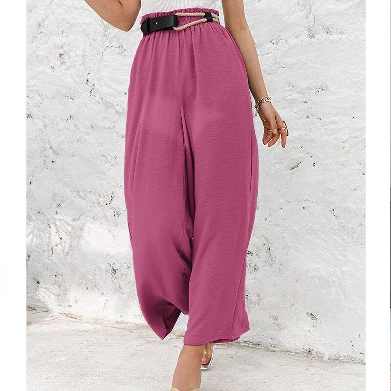 Ležérní bavlněné plátěné široké kalhoty dámské jednobarevné volné kalhoty s vysokým pasem pro ženy 2023 módní kancelář dámské kalhoty Pantalon 25300