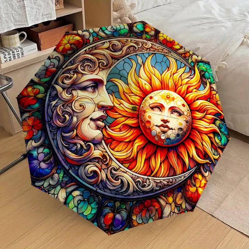1pc Sun and Moon Harmony Umbrella with Plastic Handle,Suitable for All Seasons Home Travel Outdoor UmbrellaDD877