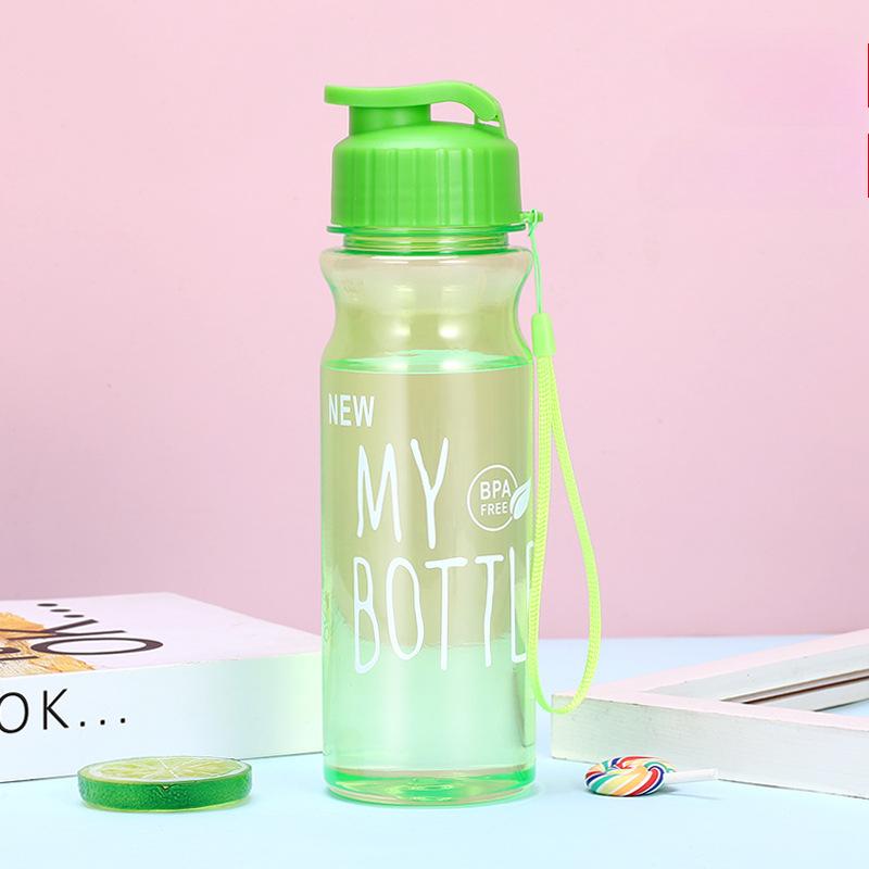 500ml Plastic Water Bottle Large Capacity Sports Cup with Anti Drop Rope Water Container Color Transparent Pet Flip Cover