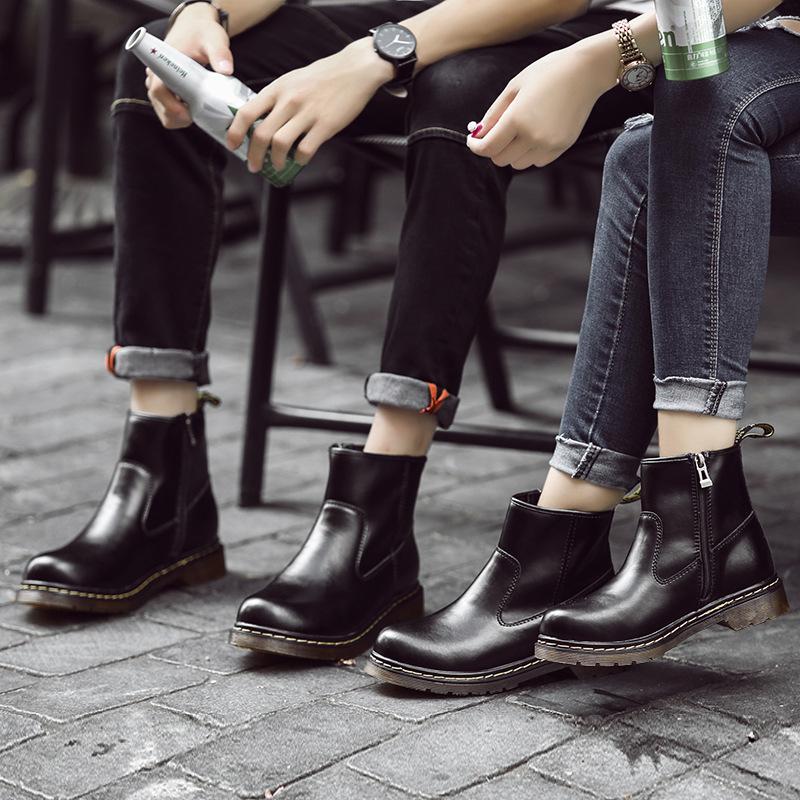 Boty pro zamilované Jarní a podzimní Pánské boty Pravá kůže Krátká kulatá špička Kartáčovaný Britský styl Chelsea boty Dámské boty