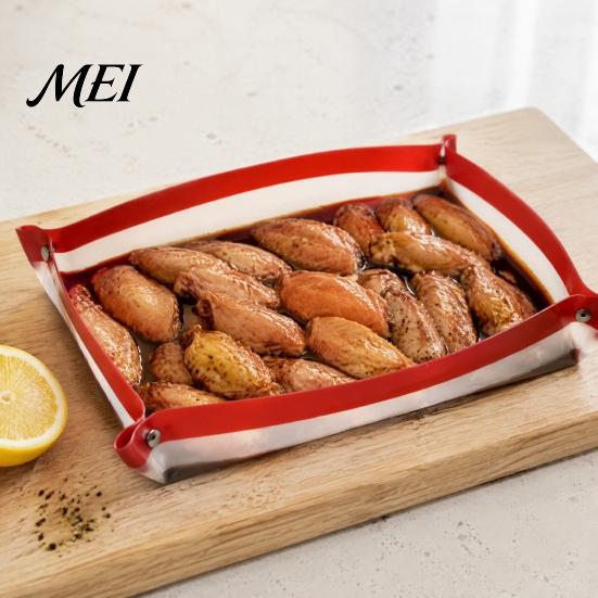 Foldable Baking Tray Silicone Fiber Mat with Button, Non-Stick Oven Safe Rectangle Easy Clean Accessories Tray, Leakproof Heat Reistant Snap
