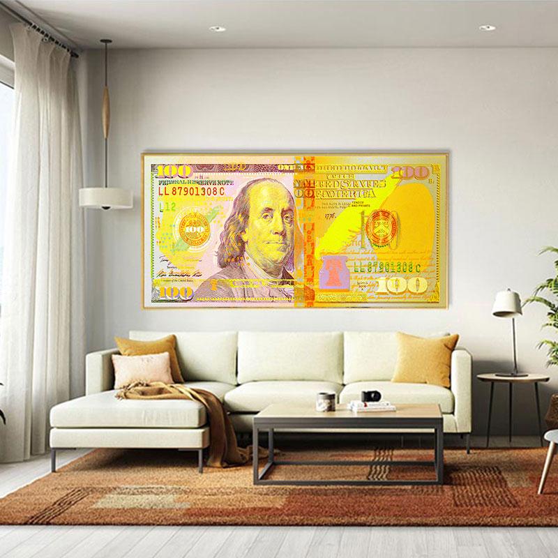 Abstract Wall Art Gold Popular Colorful Hundred Money Canvas Painting Large Street Art Modern Poster Wall Picture Home Decor